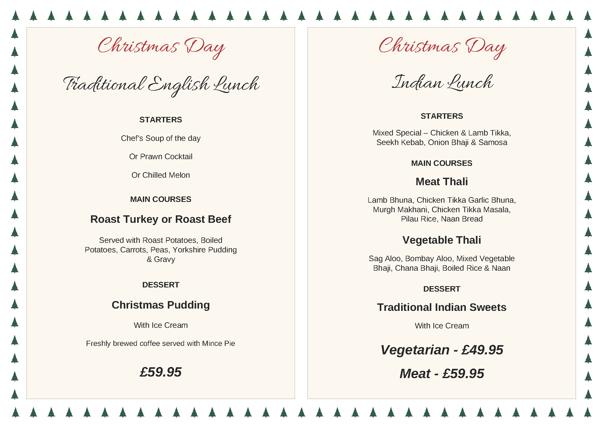Masala Christmas menu 2026